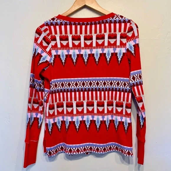 VS | NWT Fair Isle Waffle Knit Tribal Aztec Long Sleeve Holiday Thermal Shirt - Picture 4 of 7